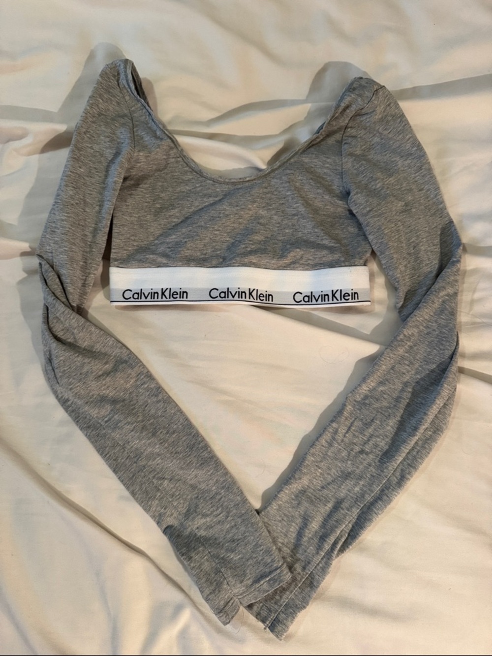 Calvin Klein Heather Gray Long Sleeve Logo Crop Top